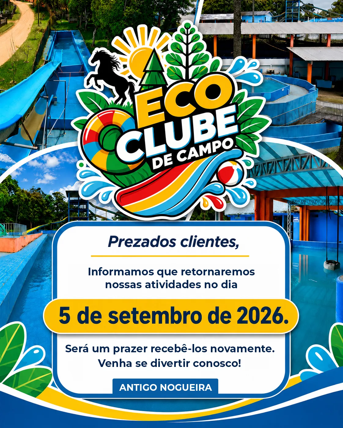 Comunicado: o parque reabre em 5 de setembro de 2026